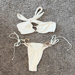 White Ring-Accent Tie Bikini Set - Women Swim